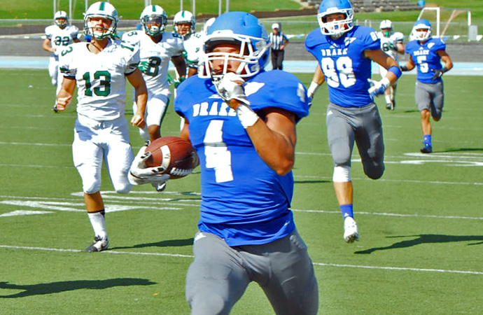 Drake's Conley Wilkins returned a kickoff 100 yards for a touchdown in Saturday's win against Stetson. (Photo courtesy Drake Athletic Media Relations)